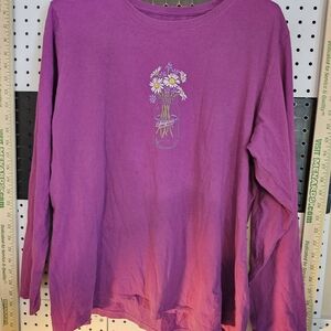 Life Is Good Purple Long Sleeve Tee with Floral Design